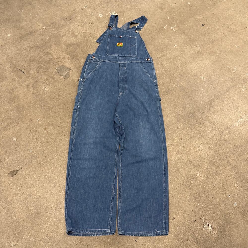 Vintage 60s Ben Davis Union Made Yellow Tab Selvedge Dark Denim Overalls 35x29